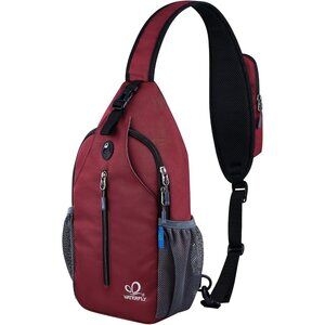 Men Dark Red Crossbody Sling Backpack Sling Bag Travel Hiking Chest Daypack
